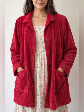 April Cornell Red Corduroy Jacket XS Button Front Pockets Cotton